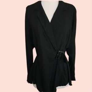 Vintage I.O.U. Black Waist Wrap Cardigan Blazer Jacket Cotton Twill Sport Coat